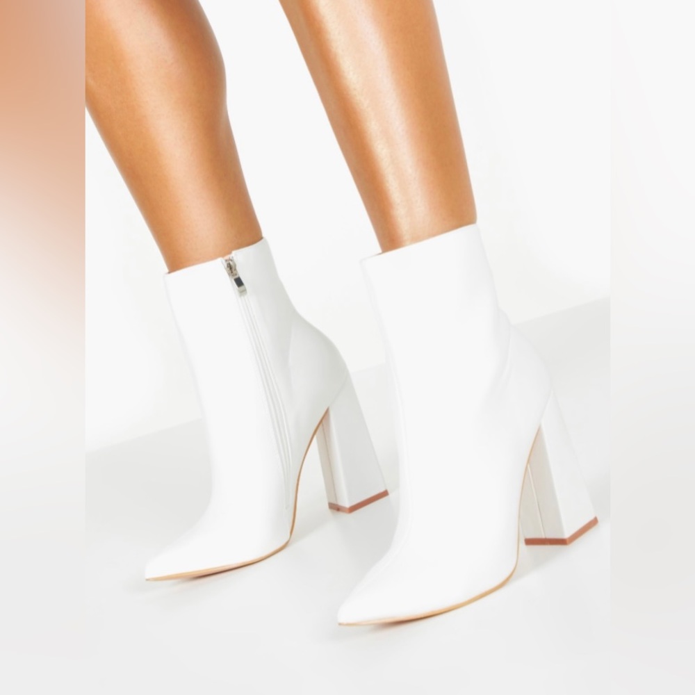 White Flared heel sock boots